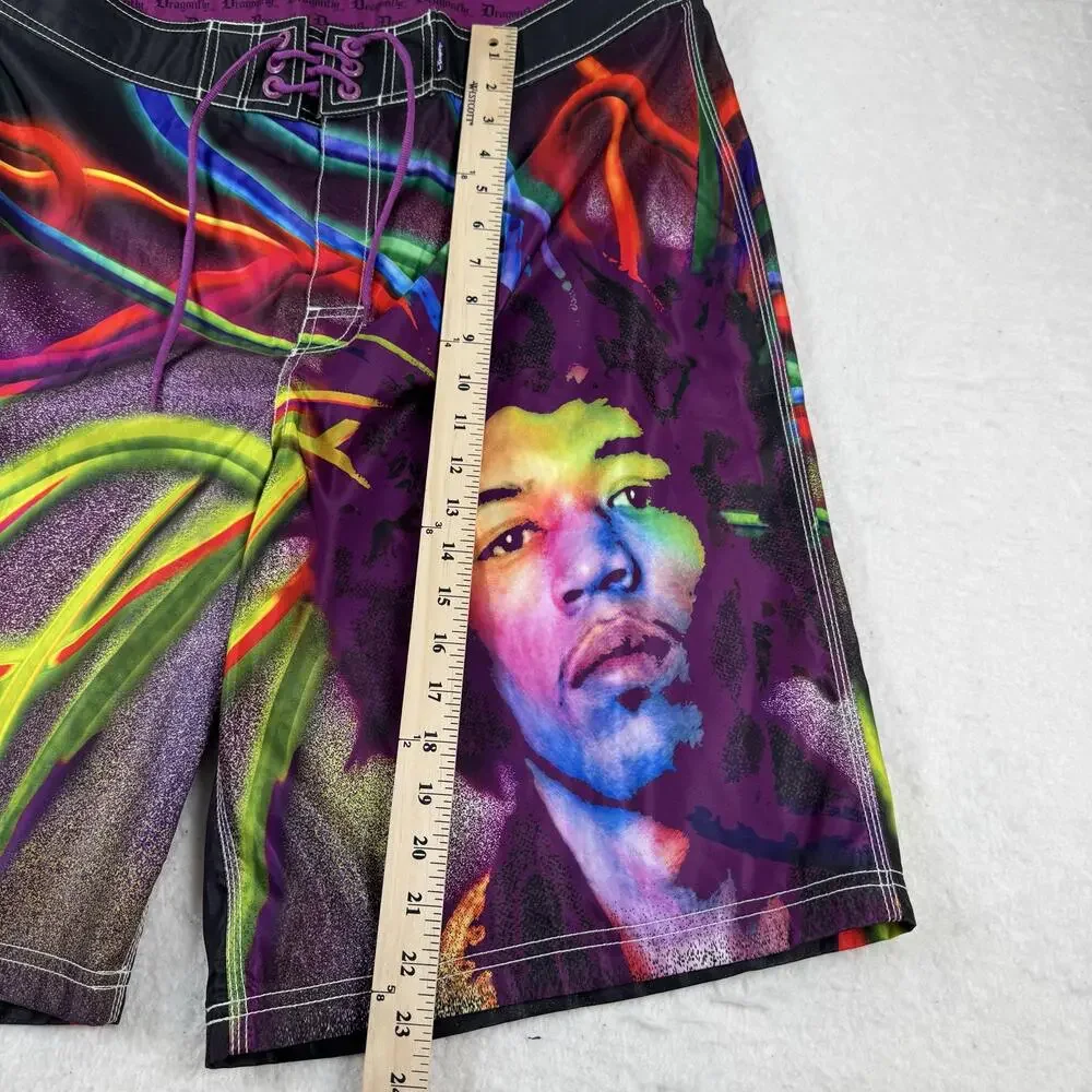 Dragonfly Swim Shorts Mens Size 36 Purple Hendrix Electric Haze Board Graphic